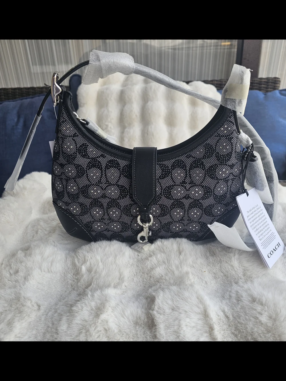 Coach Black Crystal Signature Jacquard Shoulder Bag Brand NWT